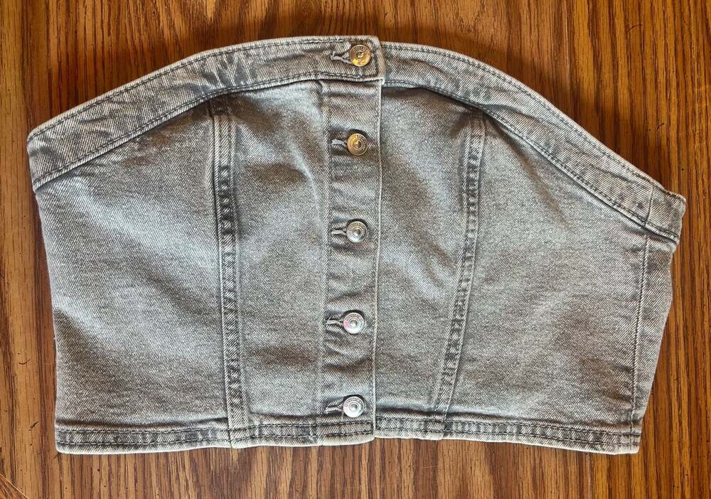 H&M Grey Denim Button-Front Strapless Corset Tube Top